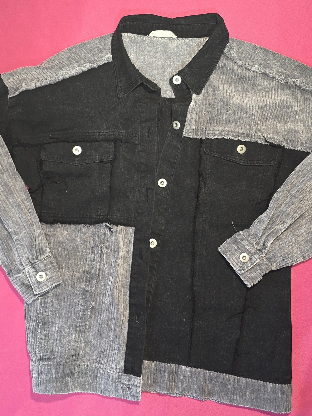 Women's Two-Tone Black and Gray Patchwork Jean Jacket